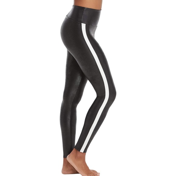 Like New Spanx Faux Leather Black & White Side Stripe Leggings - Picture 4 of 8